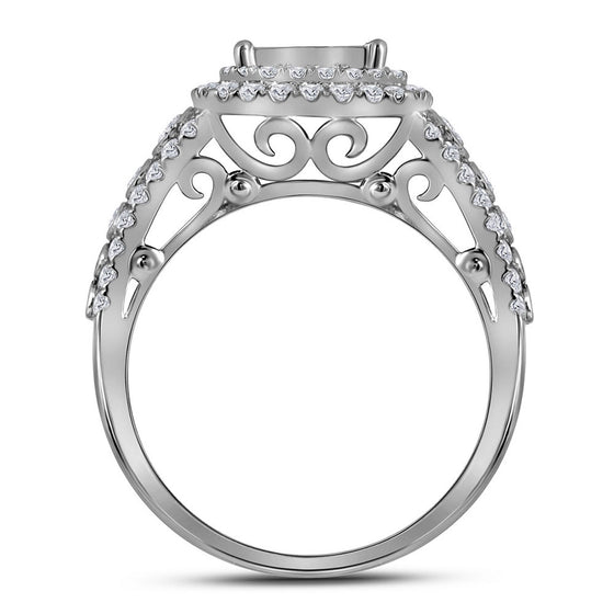 14k White Gold Princess Diamond Bridal Wedding Ring Band Set 1-1/2 Cttw