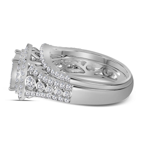 14k White Gold Princess Diamond Bridal Wedding Ring Band Set 1-1/2 Cttw
