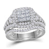 14k White Gold Princess Diamond Bridal Wedding Ring Band Set 1-1/2 Cttw