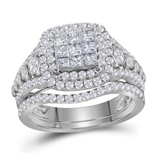  14k White Gold Princess Diamond Bridal Wedding Ring Band Set 1-1/2 Cttw