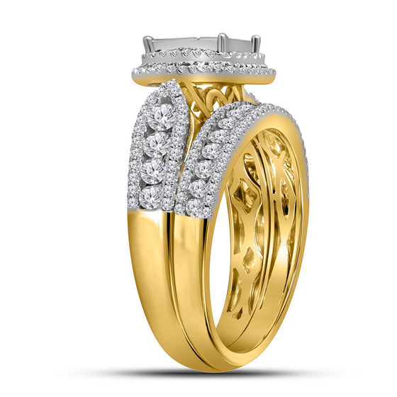 14k Yellow Gold Princess Diamond Bridal Wedding Ring Band Set 1-1/2 Cttw