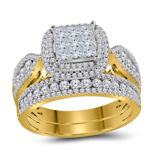  14k Yellow Gold Princess Diamond Bridal Wedding Ring Band Set 1-1/2 Cttw