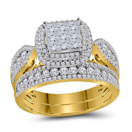 14k Yellow Gold Princess Diamond Bridal Wedding Ring Band Set 1-1/2 Cttw