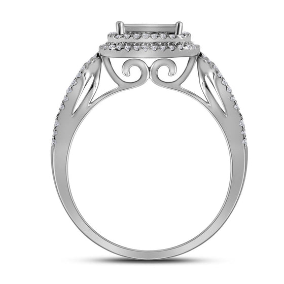 14k White Gold Princess Diamond Bridal Wedding Ring Band Set 1-1/2 Cttw