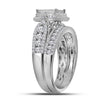 14k White Gold Princess Diamond Bridal Wedding Ring Band Set 1-1/2 Cttw