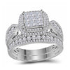 14k White Gold Princess Diamond Bridal Wedding Ring Band Set 1-1/2 Cttw