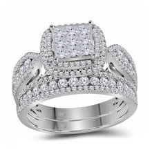  14k White Gold Princess Diamond Bridal Wedding Ring Band Set 1-1/2 Cttw