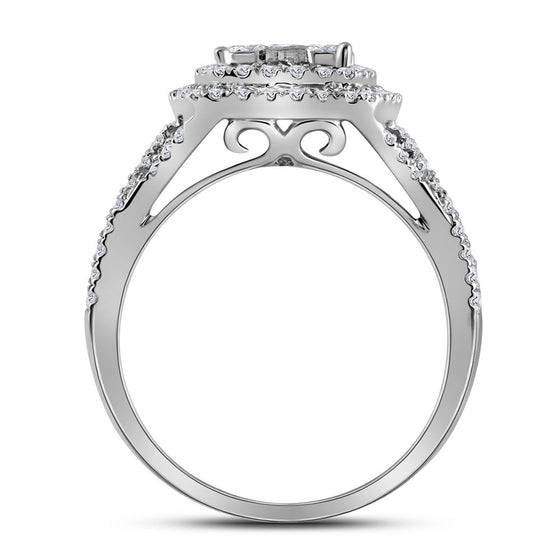 14k White Gold Princess Diamond Bridal Wedding Ring Band Set 1-1/2 Cttw