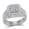 14k White Gold Princess Diamond Bridal Wedding Ring Band Set 1-1/2 Cttw