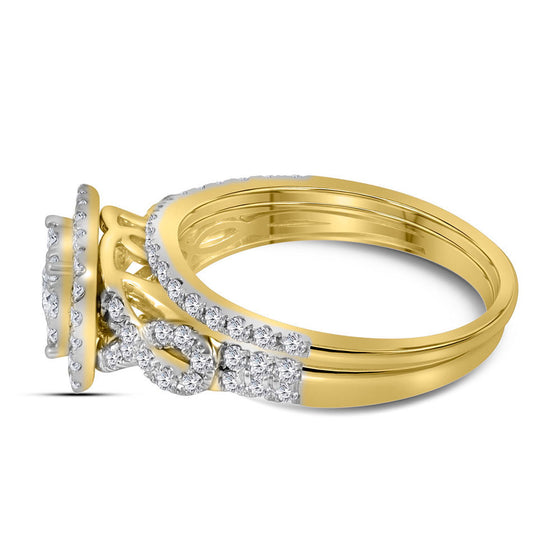 14k Yellow Gold Round Diamond Bridal Wedding Ring Band Set 1 Cttw