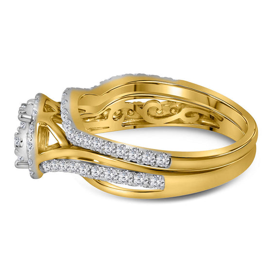 14k Yellow Gold Round Diamond Bridal Wedding Ring Band Set 1 Cttw