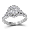 14k White Gold Round Diamond Cluster Halo Bridal Wedding Ring Band Set 1 Cttw