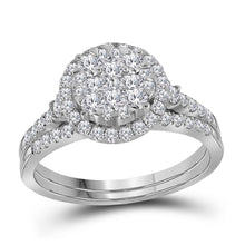  14k White Gold Round Diamond Cluster Halo Bridal Wedding Ring Band Set 1 Cttw