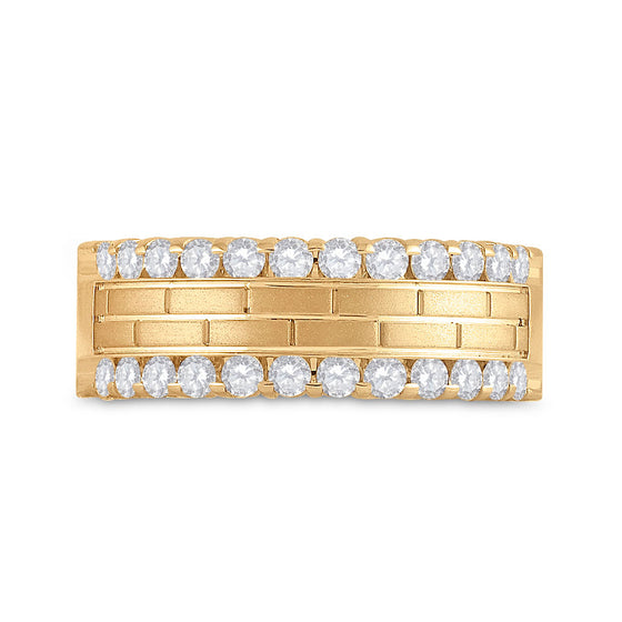 10k Yellow Gold Mens Round Diamond Wedding Brick Band Ring 1 Cttw