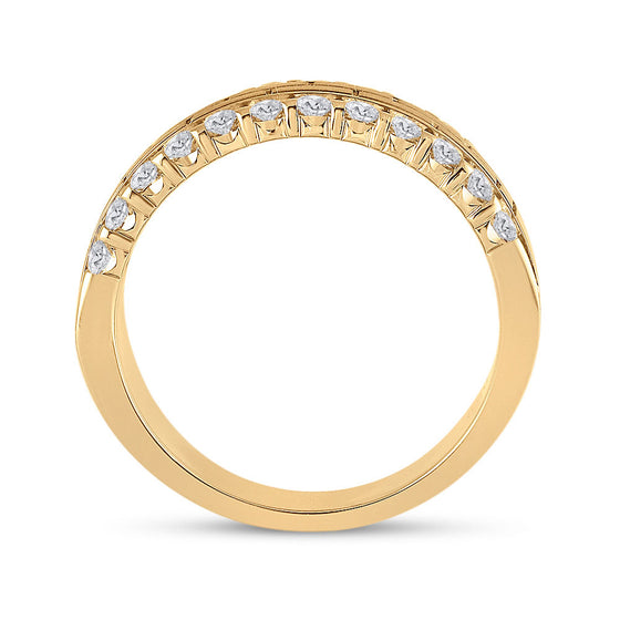10k Yellow Gold Mens Round Diamond Wedding Brick Band Ring 1 Cttw
