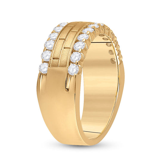 10k Yellow Gold Mens Round Diamond Wedding Brick Band Ring 1 Cttw