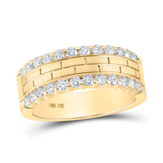 10k Yellow Gold Mens Round Diamond Wedding Brick Band Ring 1 Cttw
