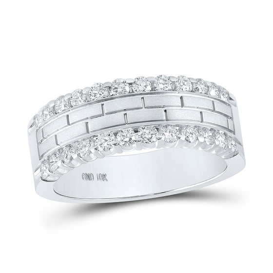 10k White Gold Mens Round Diamond Wedding Brick Band Ring 1 Cttw