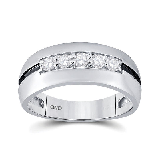 10k White Gold Mens Round Diamond Wedding Black Groove Band Ring 1/2 Cttw