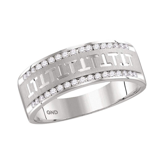 14k White Gold Mens Round Diamond Wedding Band Ring 1/3 Cttw