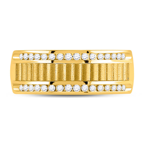14k Yellow Gold Mens Round Diamond Double Row Matte Textured Wedding Band Ring 1/3 Cttw