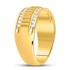 14k Yellow Gold Mens Round Diamond Double Row Matte Textured Wedding Band Ring 1/3 Cttw