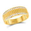 14k Yellow Gold Mens Round Diamond Double Row Matte Textured Wedding Band Ring 1/3 Cttw