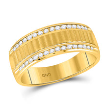  14k Yellow Gold Mens Round Diamond Double Row Matte Textured Wedding Band Ring 1/3 Cttw