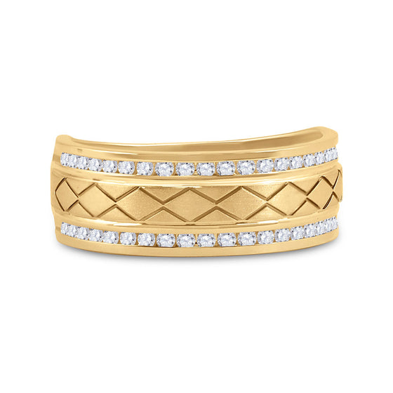 14k Yellow Gold Mens Round Diamond Wedding Band Ring 1/2 Cttw
