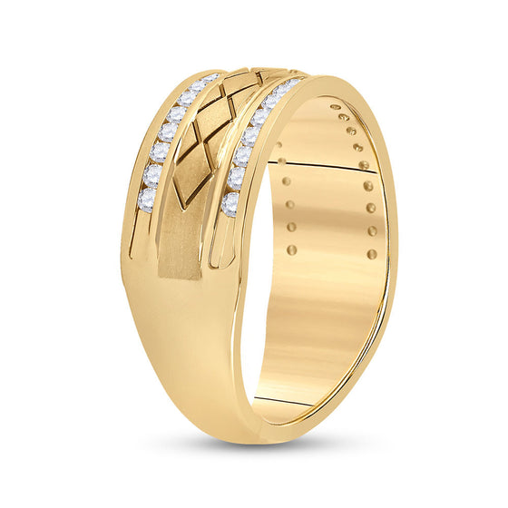 14k Yellow Gold Mens Round Diamond Wedding Band Ring 1/2 Cttw