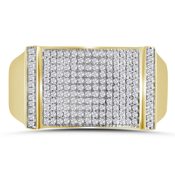 10k Yellow Gold Mens Round Diamond Rectangle Cluster Ring 1/2 Cttw