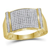 10k Yellow Gold Mens Round Diamond Rectangle Cluster Ring 1/2 Cttw