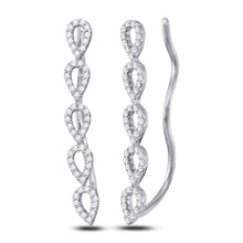 10k White Gold Womens Round Diamond Climber Earrings 1/4 Cttw