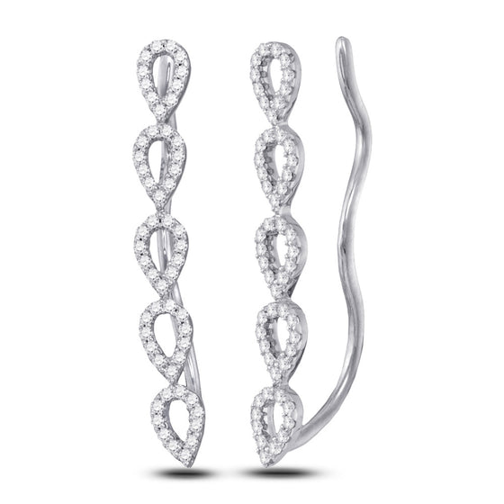 10k White Gold Womens Round Diamond Climber Earrings 1/4 Cttw