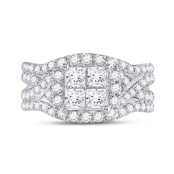 14k White Gold Princess Diamond Cluster Bridal Wedding Engagement Ring 2 Cttw