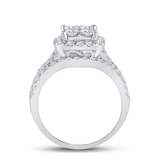 14k White Gold Princess Diamond Cluster Bridal Wedding Engagement Ring 2 Cttw