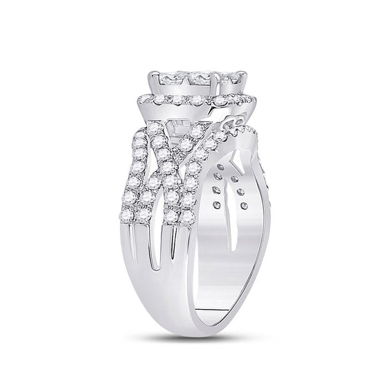 14k White Gold Princess Diamond Cluster Bridal Wedding Engagement Ring 2 Cttw