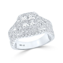  14k White Gold Princess Diamond Cluster Bridal Wedding Engagement Ring 2 Cttw
