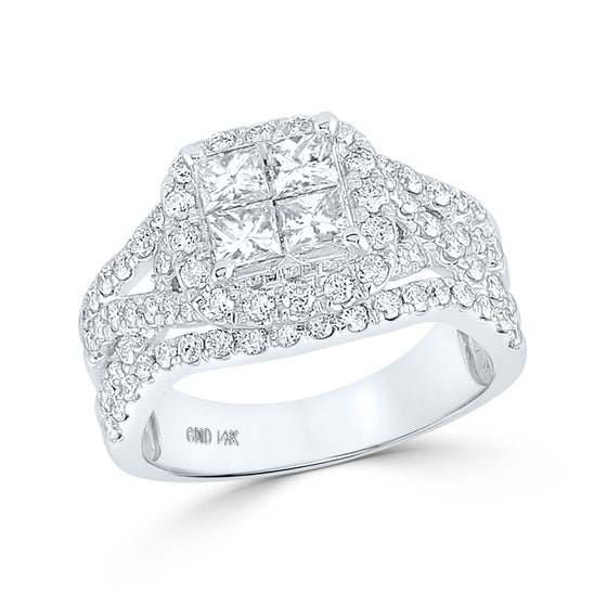 14k White Gold Princess Diamond Cluster Bridal Wedding Engagement Ring 2 Cttw