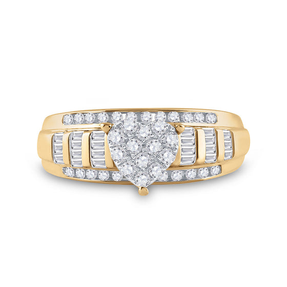 10k Yellow Gold Round Diamond Heart Bridal Wedding Engagement Ring 1/2 Cttw
