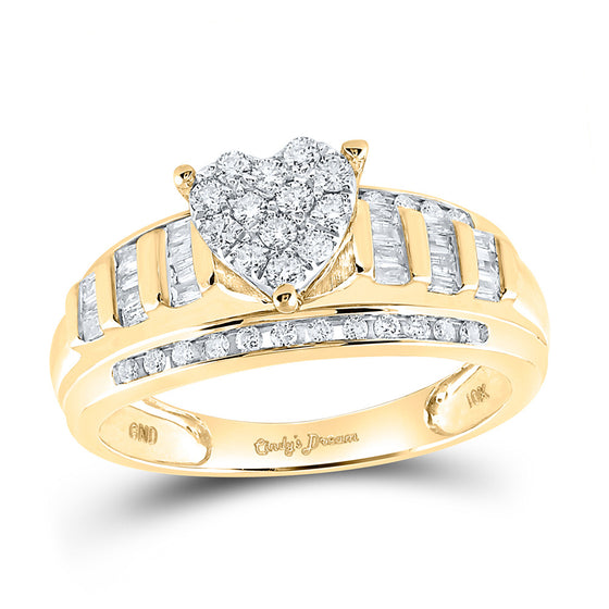 10k Yellow Gold Round Diamond Heart Bridal Wedding Engagement Ring 1/2 Cttw