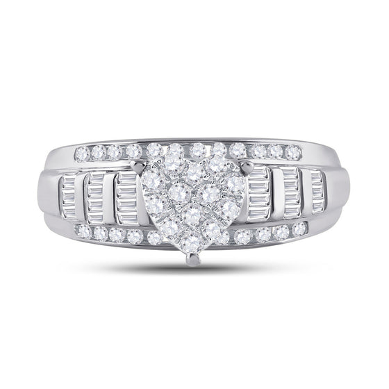 10k White Gold Round Diamond Heart Bridal Wedding Engagement Ring 1/2 Cttw