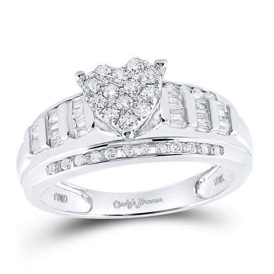 10k White Gold Round Diamond Heart Bridal Wedding Engagement Ring 1/2 Cttw