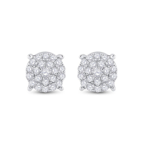 10k White Gold Womens Round Diamond Cluster Earrings 1-1/2 Cttw