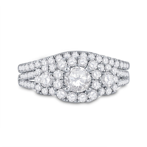 14k White Gold Round Diamond Bridal Wedding Ring Band Set 1-1/2 Cttw