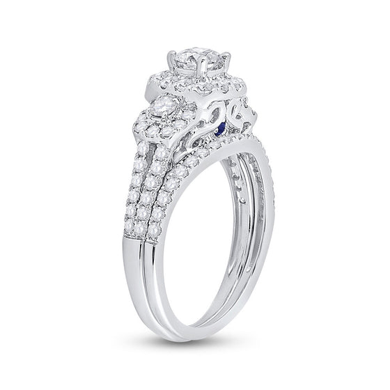 14k White Gold Round Diamond Bridal Wedding Ring Band Set 1-1/2 Cttw