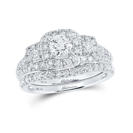 14k White Gold Round Diamond Bridal Wedding Ring Band Set 1-1/2 Cttw