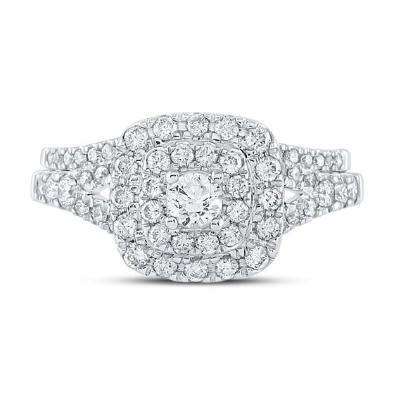14k White Gold Round Diamond Halo Bridal Wedding Ring Band Set 1 Cttw