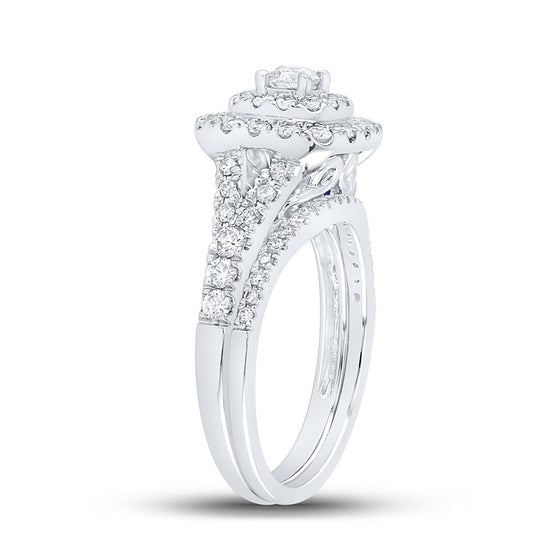 14k White Gold Round Diamond Halo Bridal Wedding Ring Band Set 1 Cttw