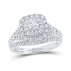 14k White Gold Round Diamond Halo Bridal Wedding Ring Band Set 1 Cttw